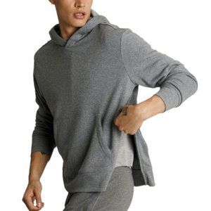 Kit and Ace men’s pullover grey drawstring fleece hoodie with side zipper M/L